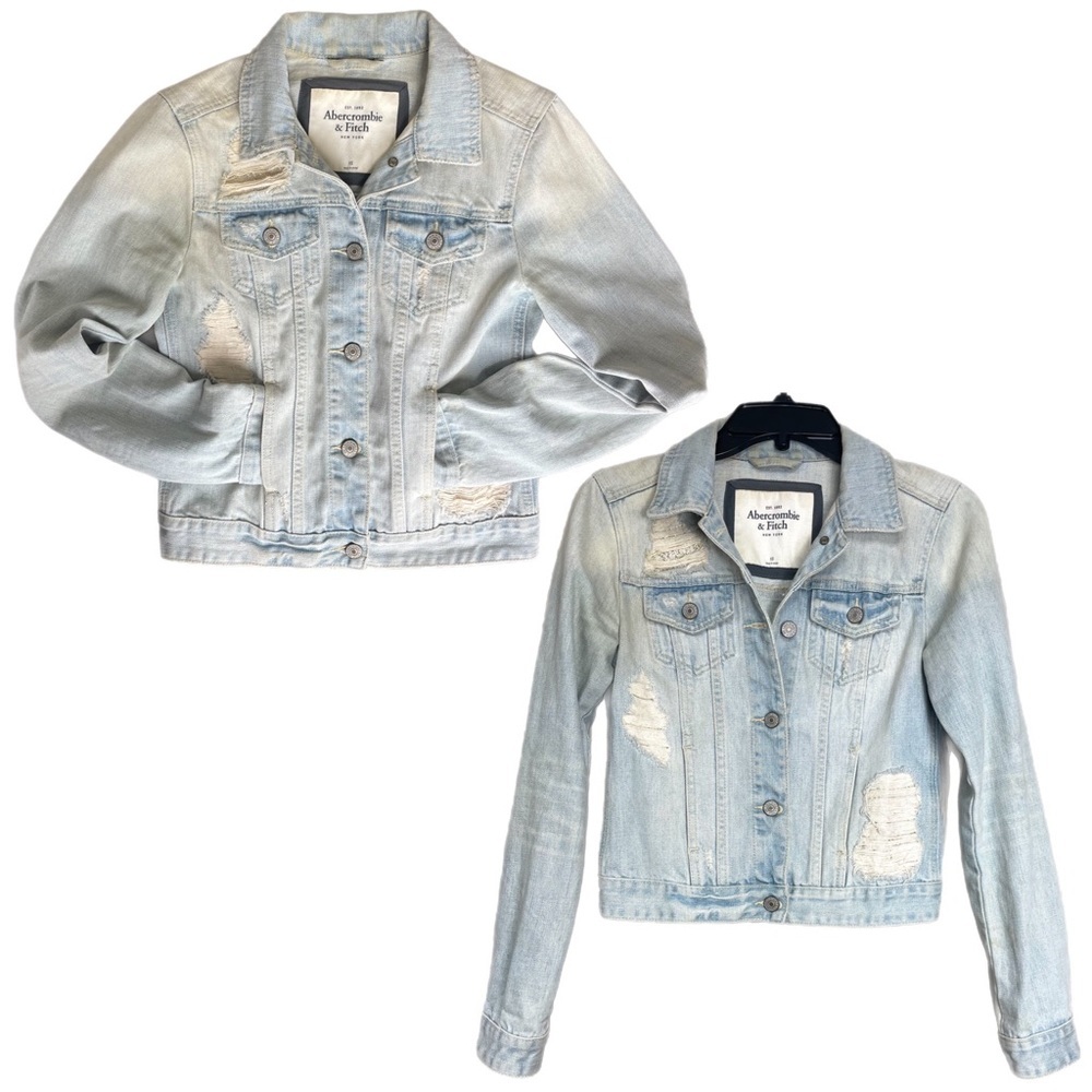Abercrombie and Fitch light wash distressed denim jacket Size XS